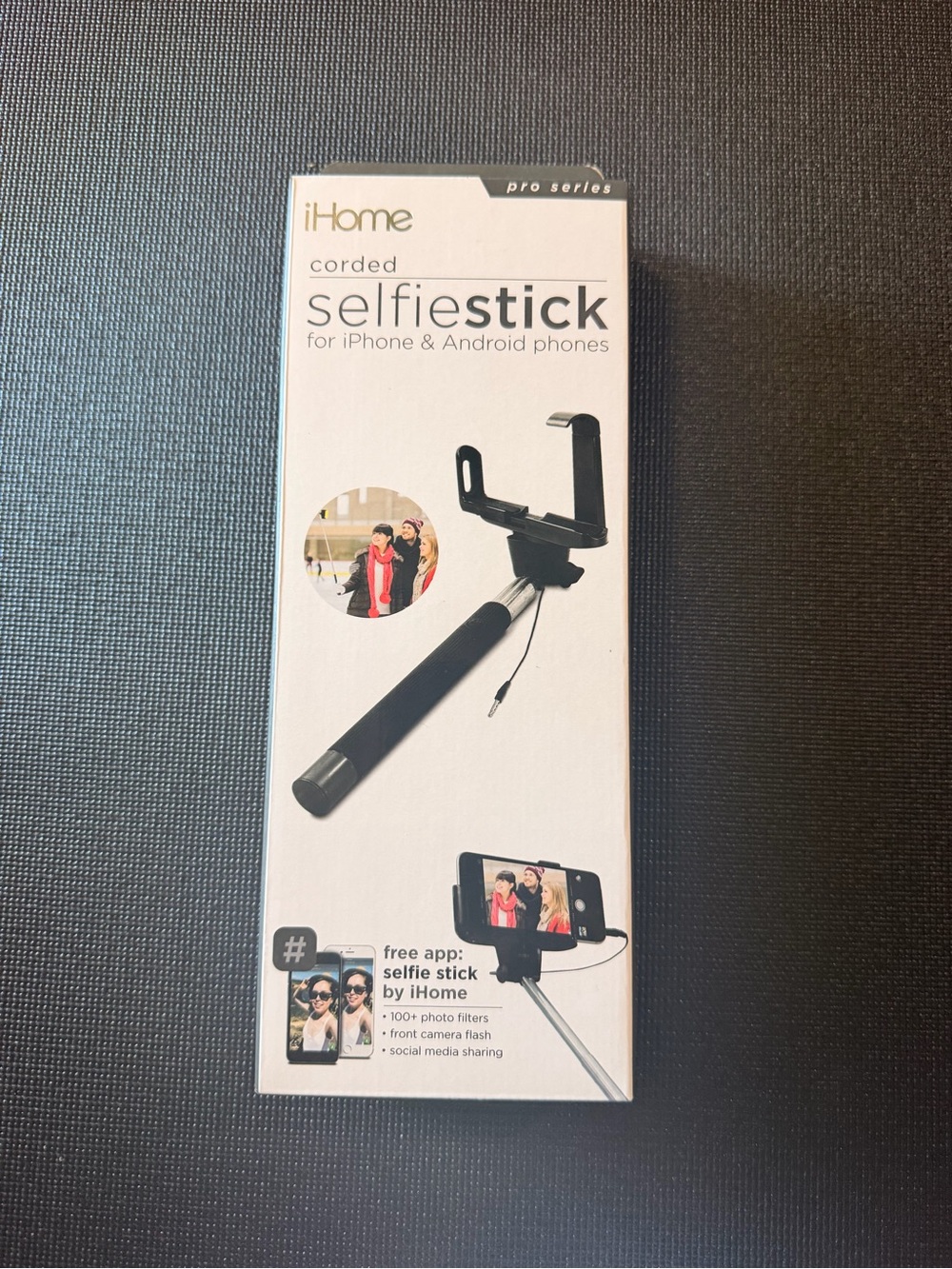 iHome Black Corded Selfie Stick with Adjustable Phone Mount